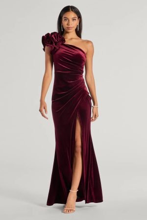 Freida Velvet Ruffled One-Shoulder Formal Dress