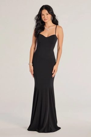 Emmaline Lace Trim Cutout Crepe Mermaid Dress