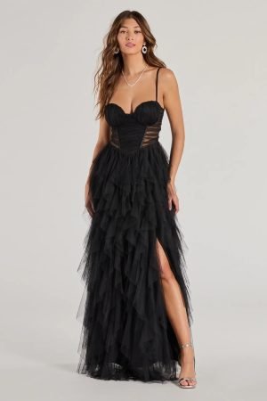 Aletta Long Sleeveless Ruffled A-Line Dress