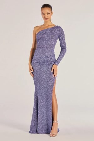 Arianne One-Shoulder Glitter Mermaid Dress