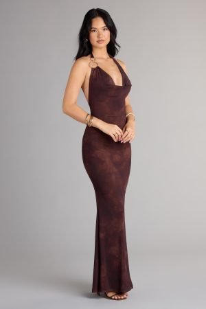 High Drama Halter Cowl Neck Maxi Dress