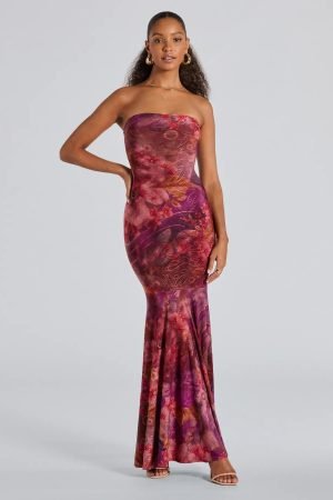 Gorgeous Aura Strapless Floral Tie-Dye Maxi Dress