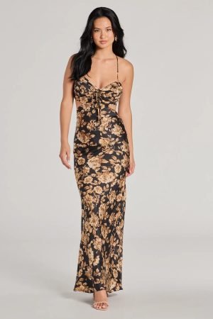 Gorgeous Bloom Floral Satin Maxi Dress
