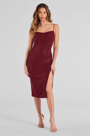 Glam Radiance High-Slit Glitter Midi Dress