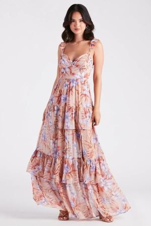 Enchanting Entrance Chiffon Floral Maxi Dress