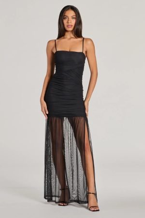 Striking Impression Sleeveless Slit Mesh Maxi Dress
