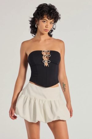 Adorable Glam Rhinestone Bow Cutout Corset Top