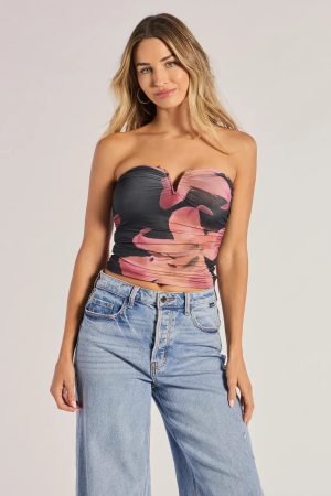 Pretty Aura Floral Print Strapless Crop Top