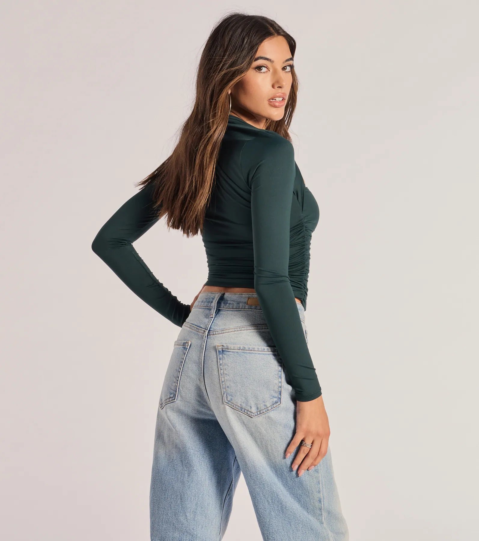 Effortlessly Chic Long Sleeve Ruched Top - Image 2