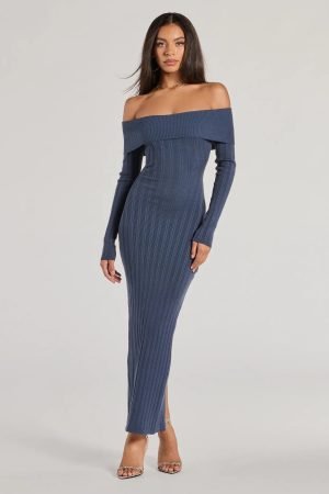 Chic Choice Knit Off-The-Shoulder Maxi Dress