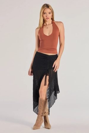 Boho Style Sheer Lace Asymmetric Midi Skirt
